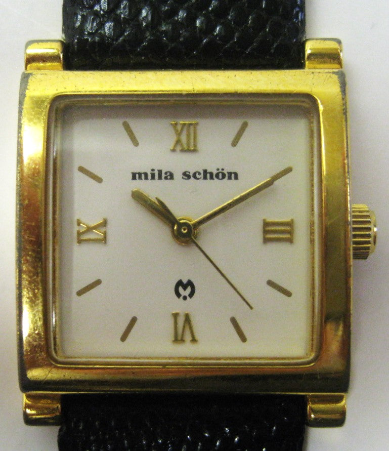 レディース ミラショーン mila schon 3針 新品 黒革バンド リザード