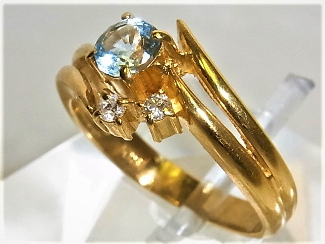 K18 18金 リング 指輪 ブルートパーズ ダイヤ 0.048ct