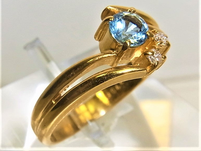 K18 18金 リング 指輪 ブルートパーズ ダイヤ 0.048ct