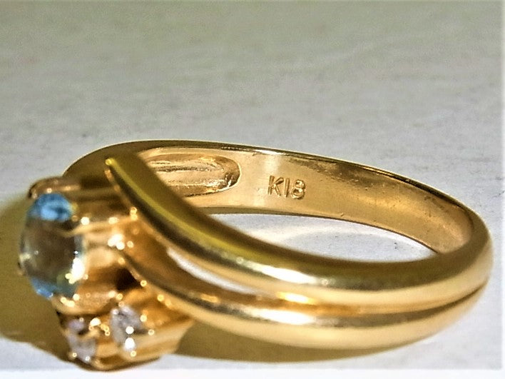K18 18金 リング 指輪 ブルートパーズ ダイヤ 0.048ct
