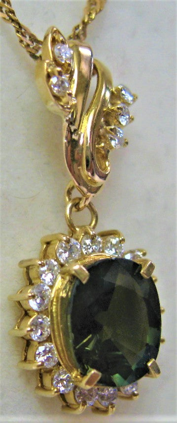 希少 K18 18金 ペンダント グリーン サファイヤ ダイヤ 0.40ct
