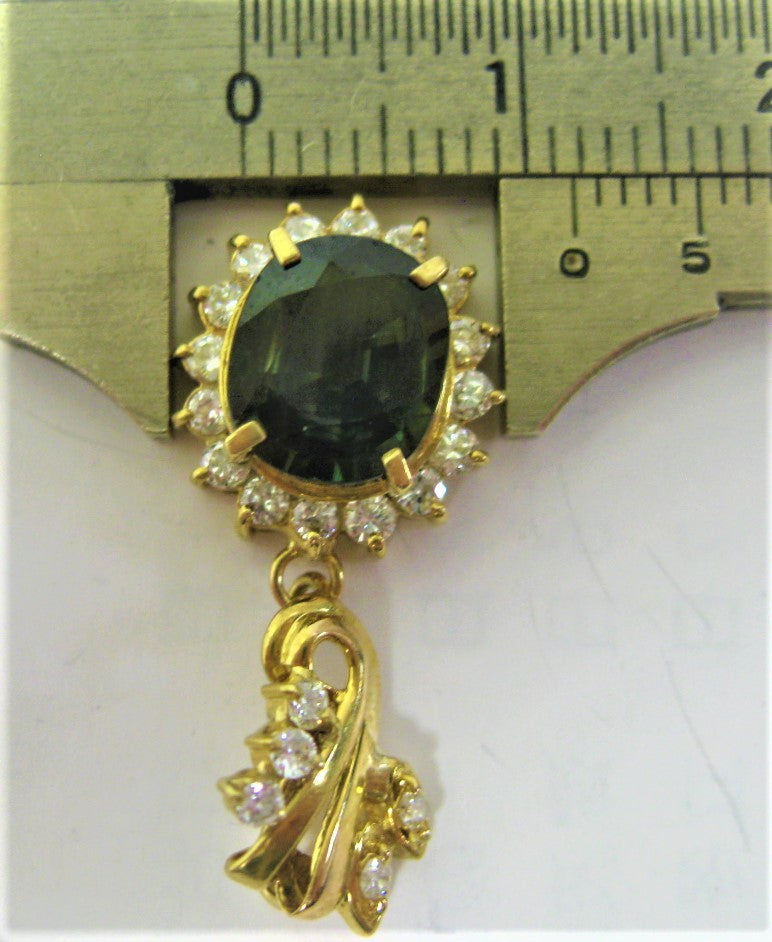希少 K18 18金 ペンダント グリーン サファイヤ ダイヤ 0.40ct