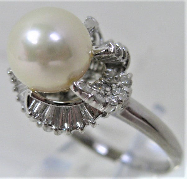 Pt900プラチナ リング指輪 パール9.8mm アコヤ真珠 ダイヤ0.91ct