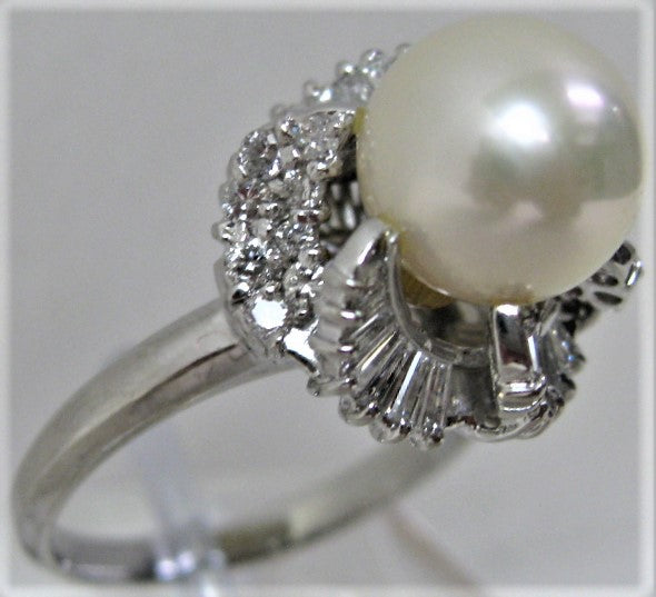 Pt900プラチナ リング指輪 パール9.8mm アコヤ真珠 ダイヤ0.91ct