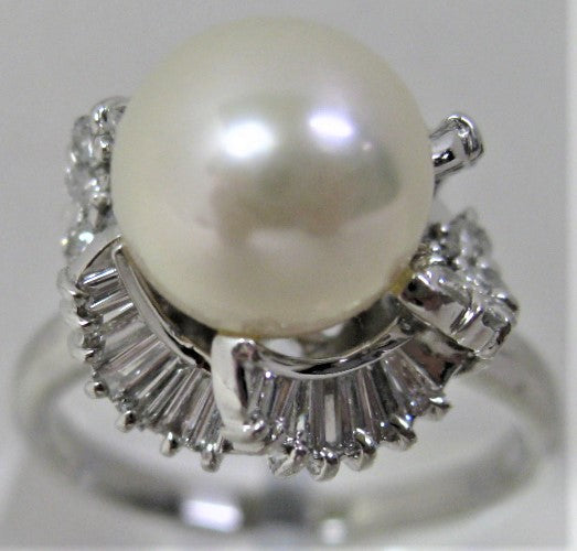 Pt900プラチナ リング指輪 パール9.8mm アコヤ真珠 ダイヤ0.91ct