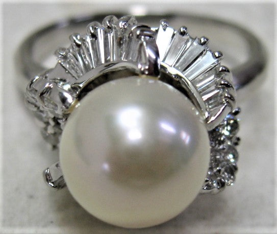 Pt900プラチナ リング指輪 パール9.8mm アコヤ真珠 ダイヤ0.91ct