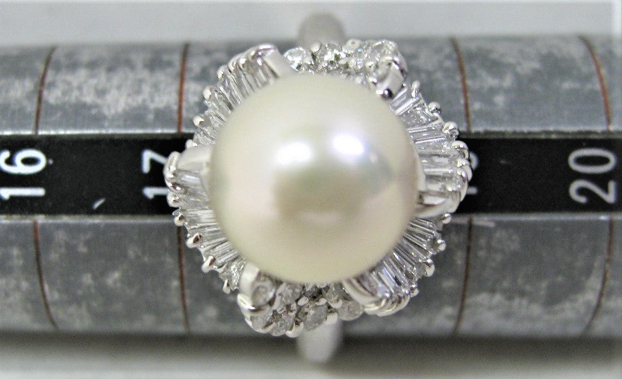 Pt900プラチナ リング指輪 パール9.8mm アコヤ真珠 ダイヤ0.91ct